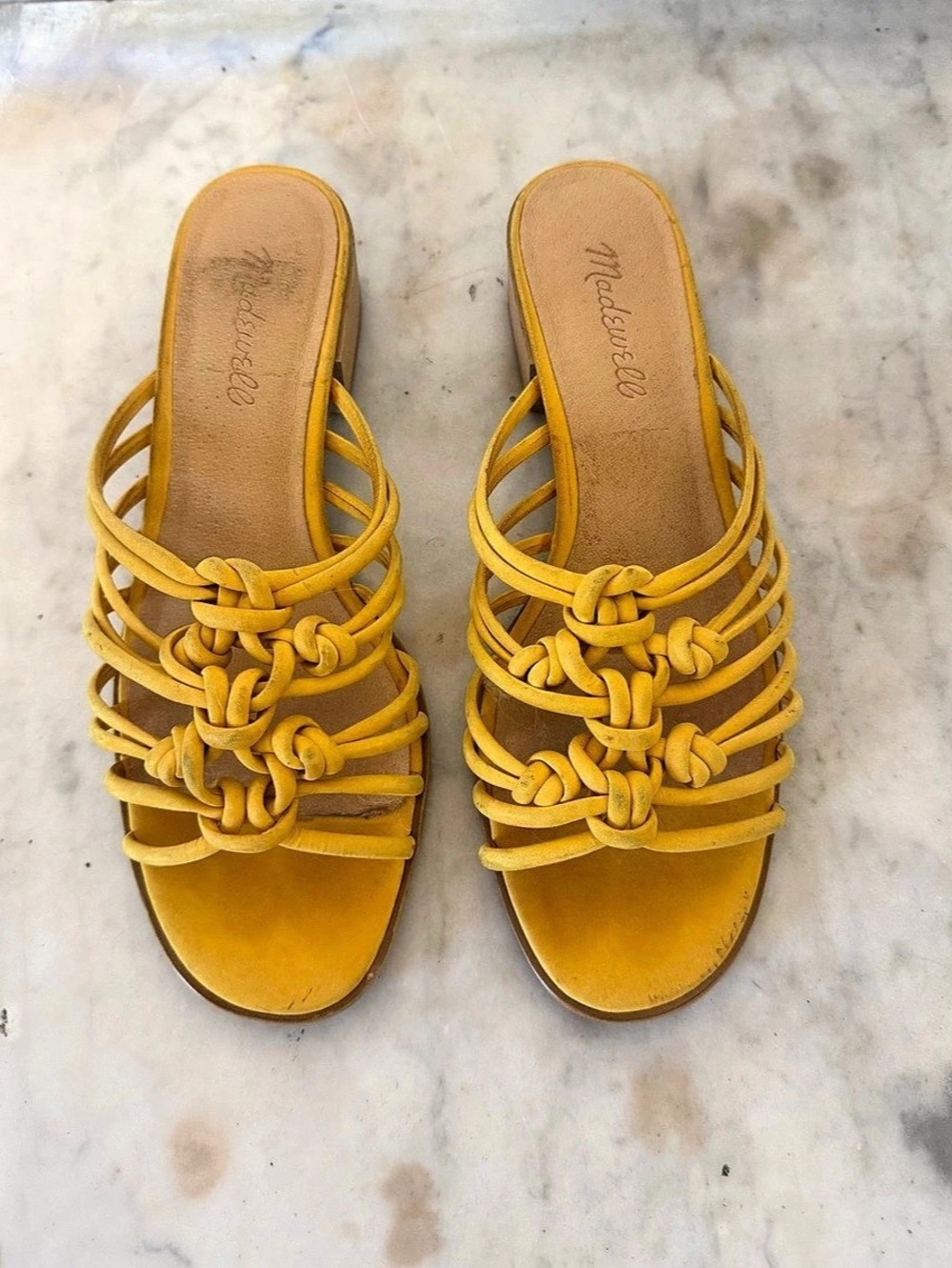Madewell The Dakota Knotted Suede Sandals Warm Honeysuckle Yellow 7.5